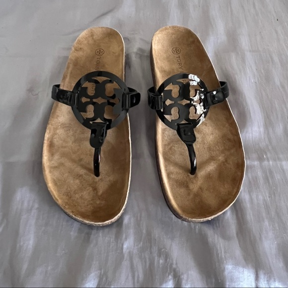 Tory Burch Cloud Miller Black Patent Leather Sandal Shoes 8.5 - Picture 2 of 11